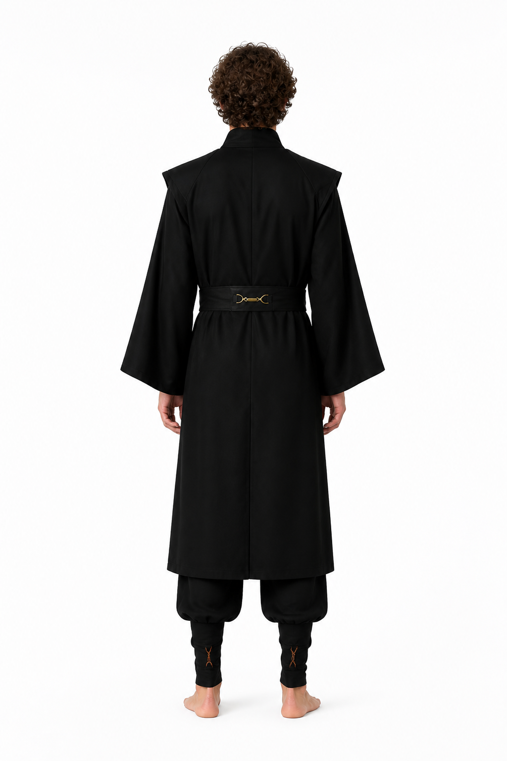 Black Jedi Robe with Wide Sleeves and Belt