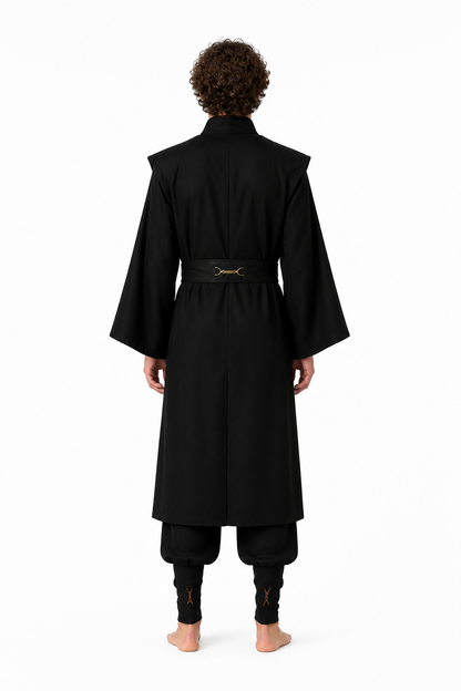 Black Jedi Robe with Wide Sleeves and Belt