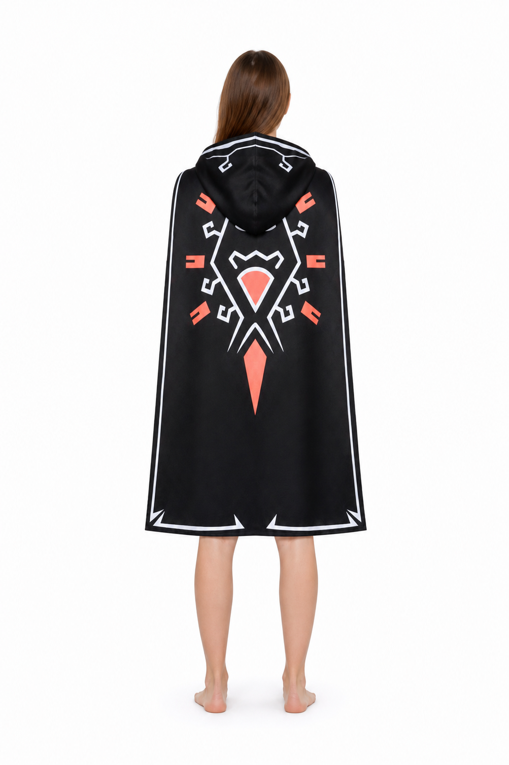 Hooded Cape with Geometric Pattern back view