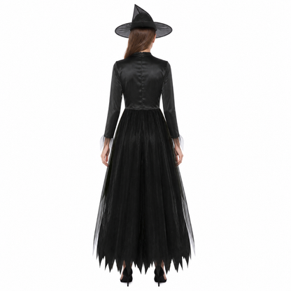 Long Black Dress with a High Collar and Sleeves