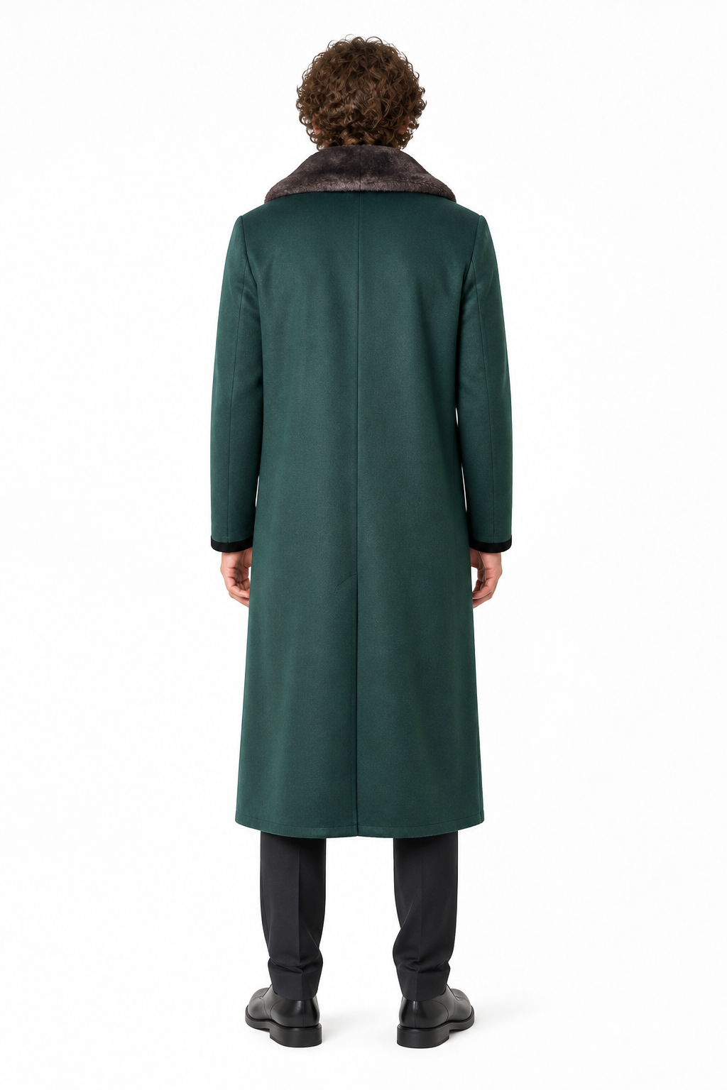 Dark Green Cosplay Coat with Fur Collar back view