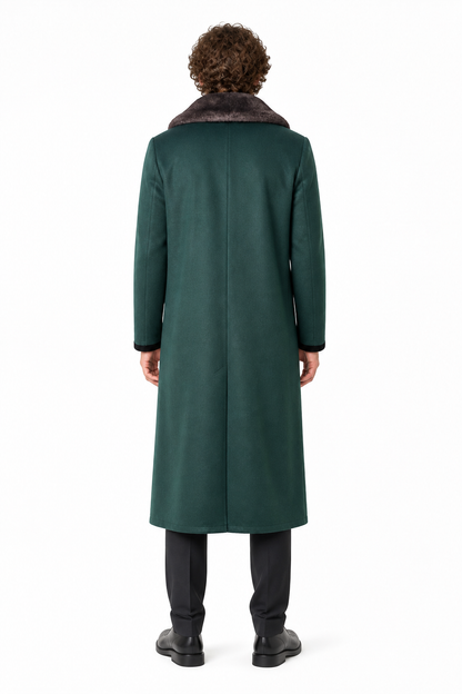 Dark Green Cosplay Coat with Fur Collar back view