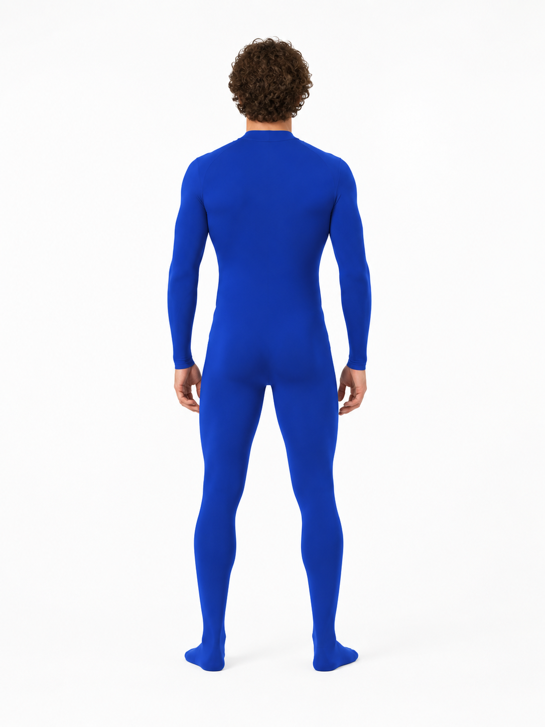 Bodysuit with a high collar and covered hands and feet back view