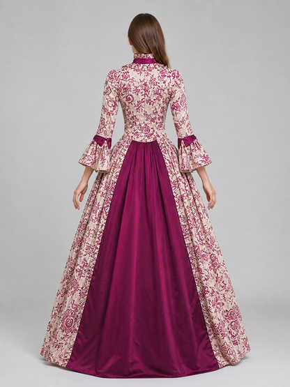 Dressy dress with a patterned design and flared sleeves