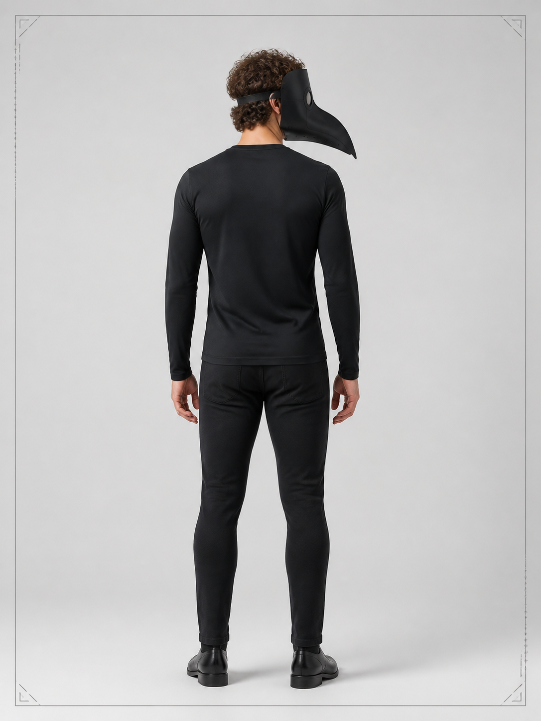 Black Carnival Mask with Long Beak back view