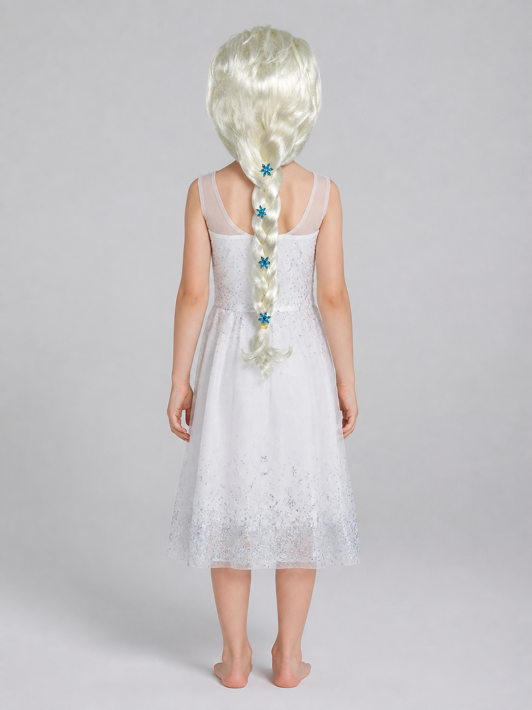 White-Platinum Halloween Wig with Braid and Snowflakes back view