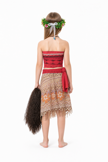 Moana Carnival Costume with Wig and Jewelry back view