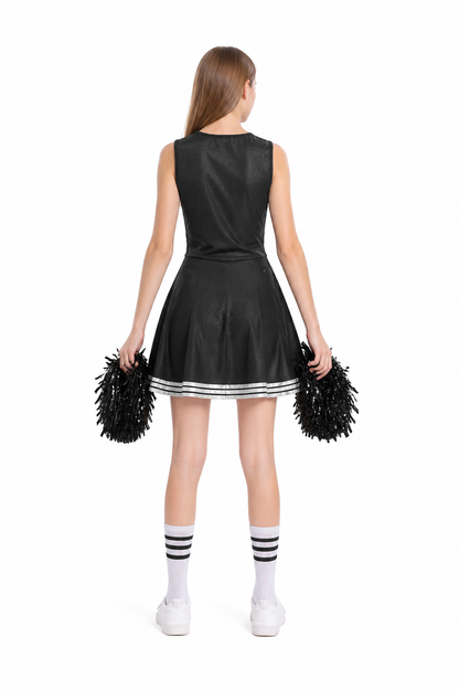 Cheerleading Dress with Pom-Pom and Knee-High Socks back view