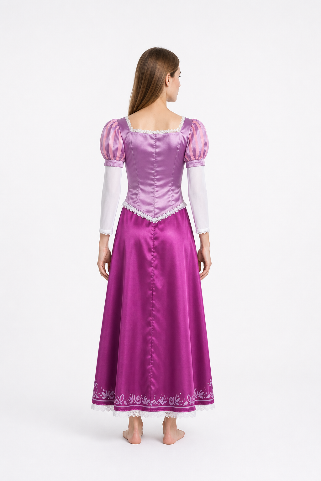Cosplay Dress with a Square Neckline and Puff Sleeves back view
