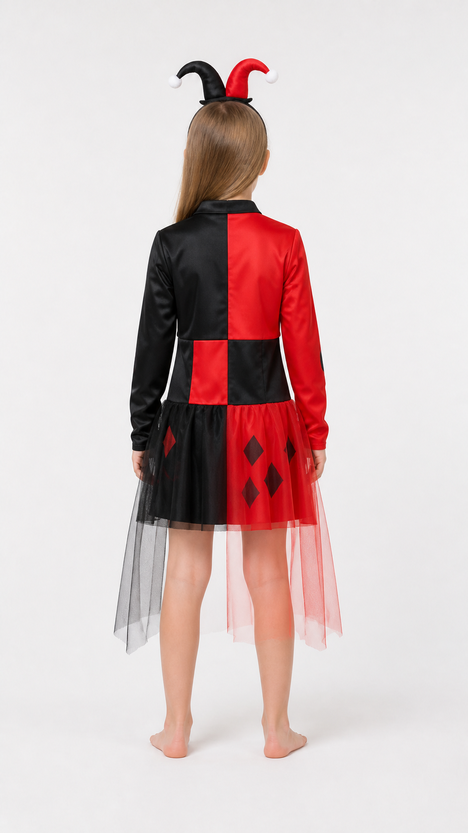 Halloween clown costume with dress and hat back view