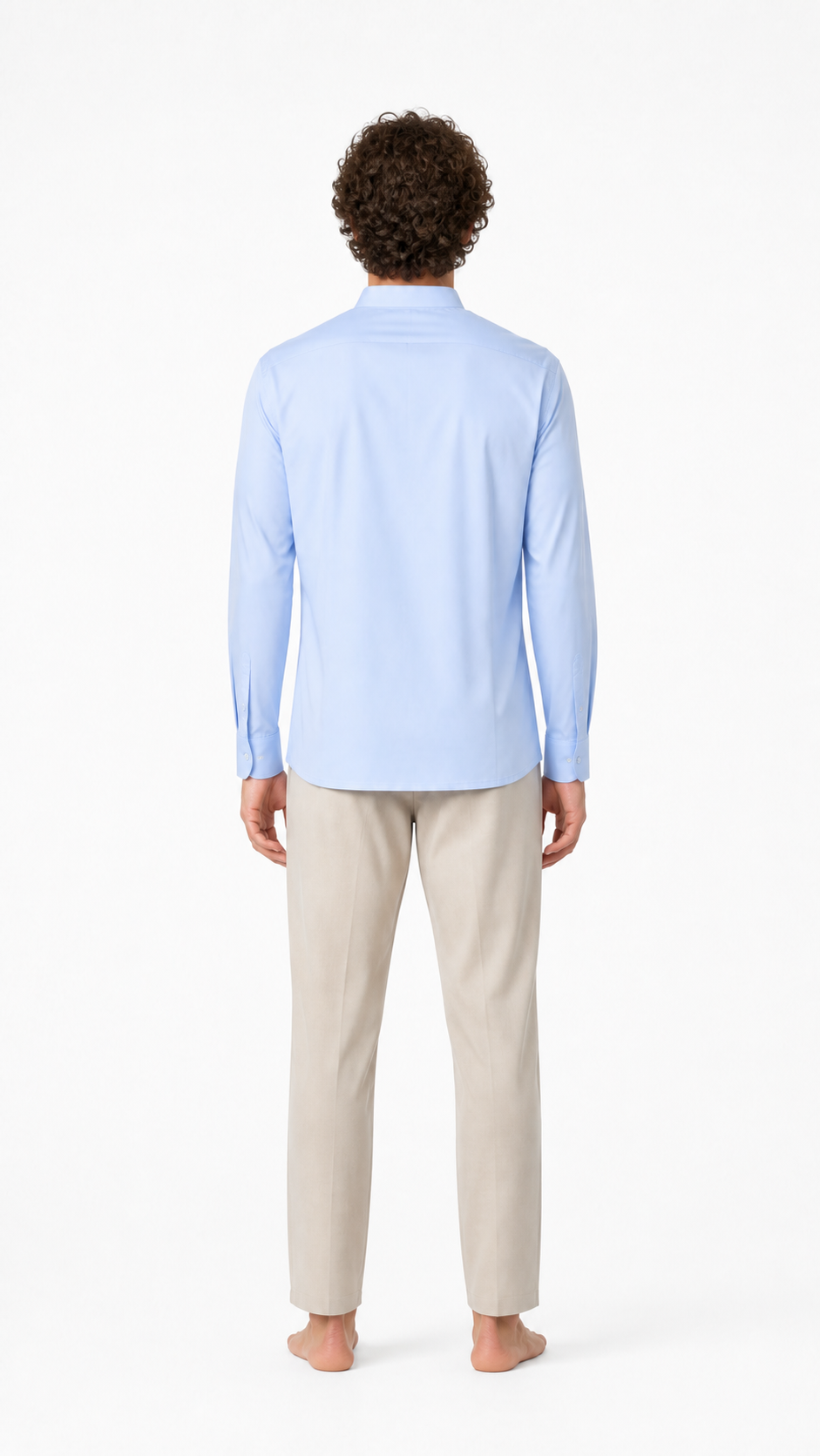 Blue Stand-Collar Long-Sleeve Shirt with Pocket back view