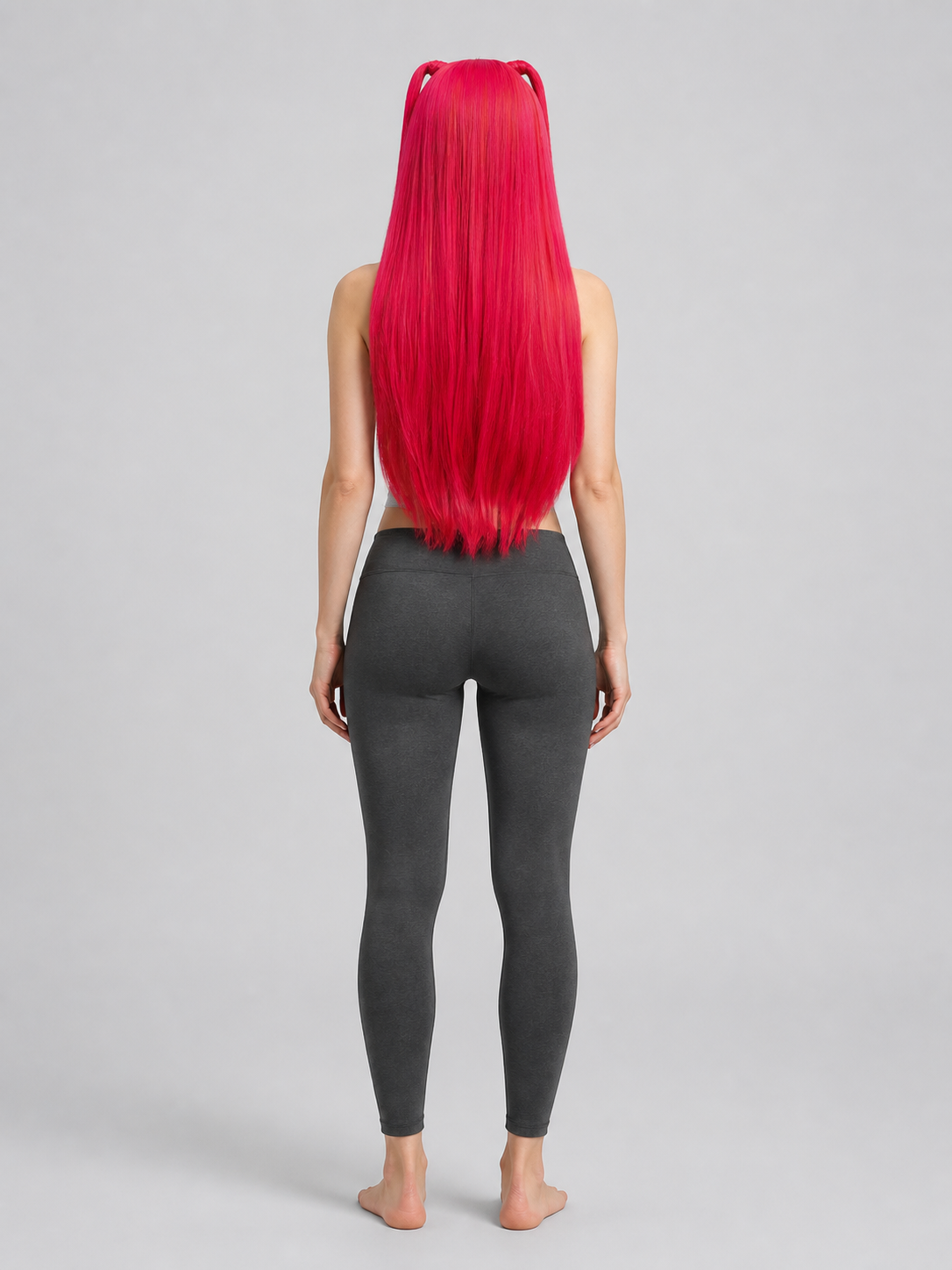 Red and Pink Cosplay Wig with Long Pigtails back view