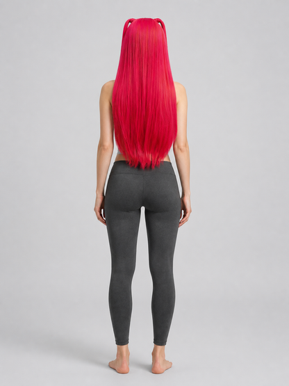 Red and Pink Cosplay Wig with Long Pigtails back view