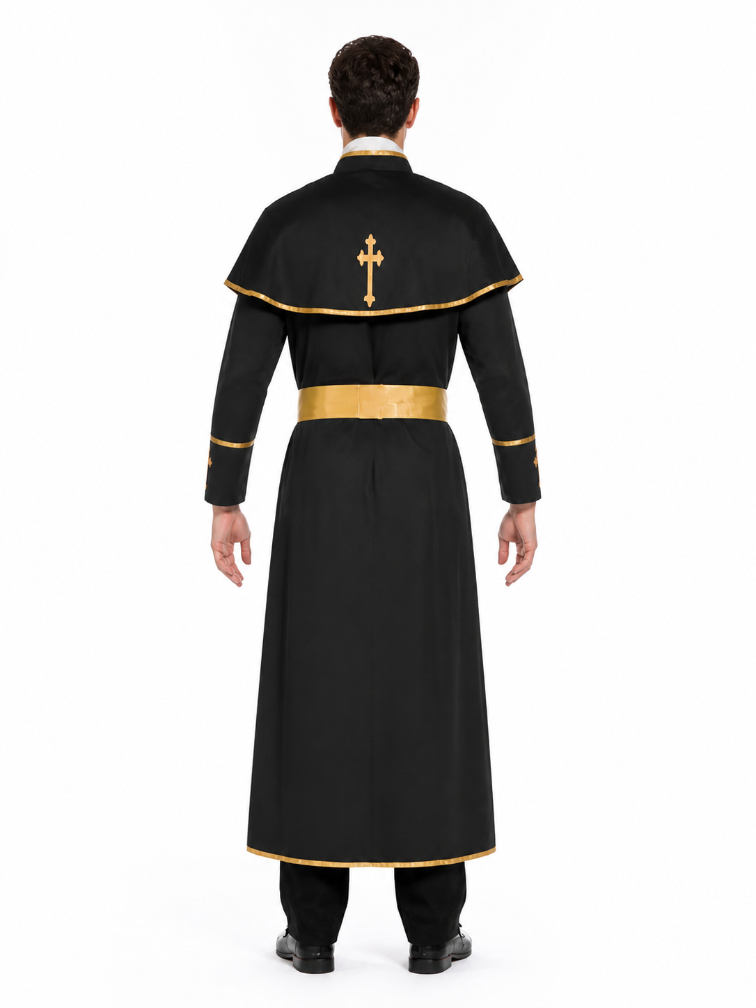 Carnival Costume: Black Robe with a Gold Cross back view