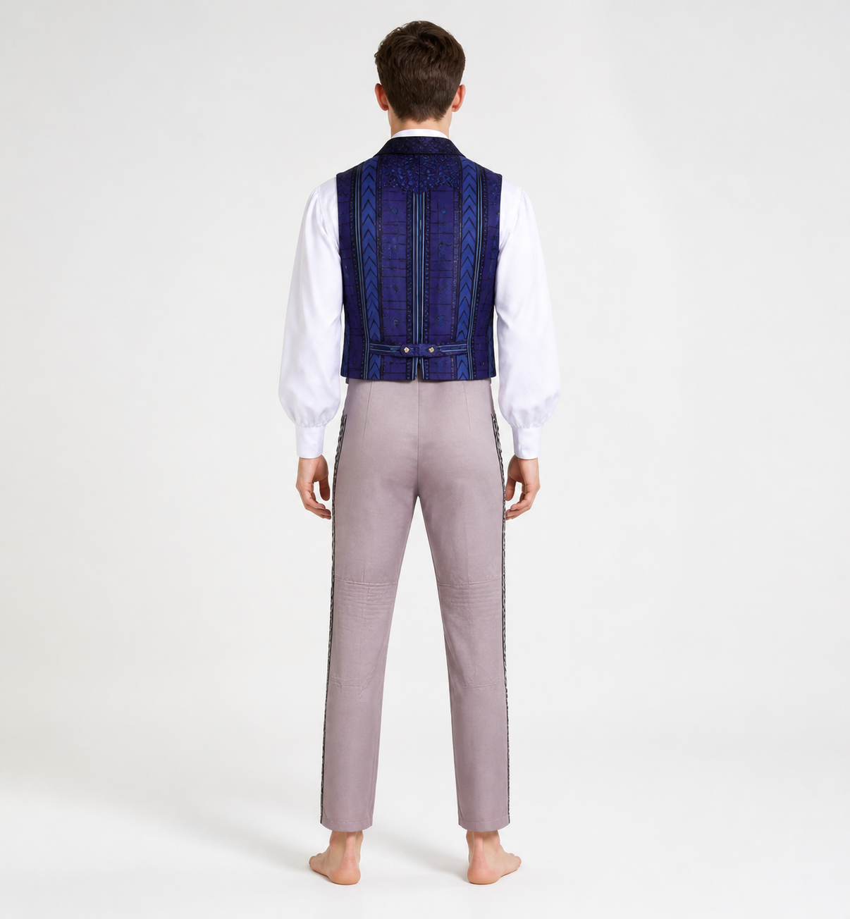 Stage costume with vest, shirt, and pants back view