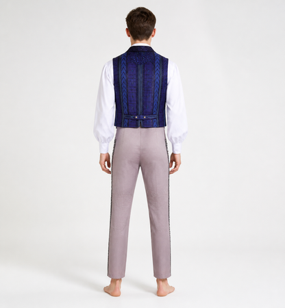 Stage costume with vest, shirt, and pants back view
