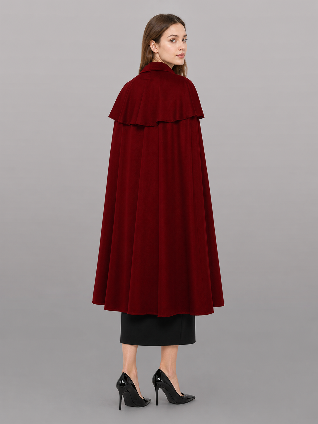 Red Carnival Cloak with a Turn-Down Collar