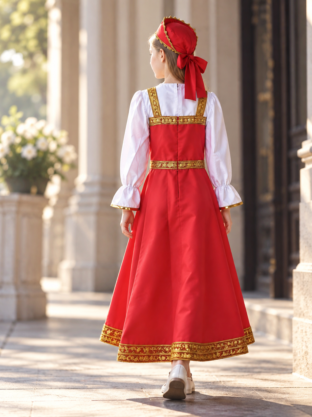 Russian-Style Dress with Flared Skirt back view