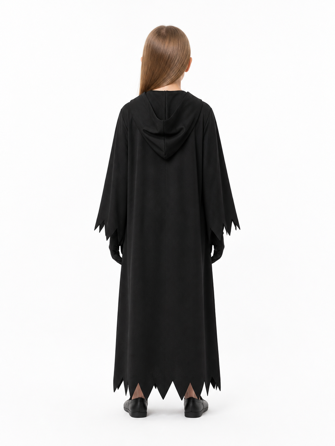 Black Long Torn Hooded Cloak for Halloween back view