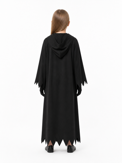 Black Long Torn Hooded Cloak for Halloween back view