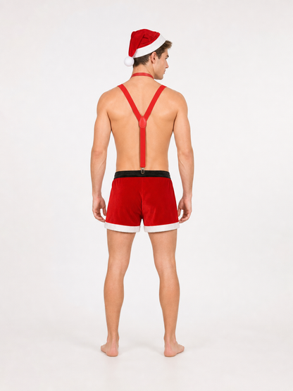 Red Christmas Shorts with White Trim and Suspenders