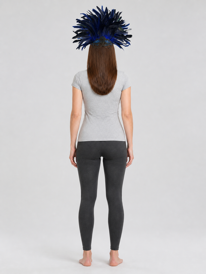 Carnival Headpiece with Blue-and-Black Feathers and Mask back view