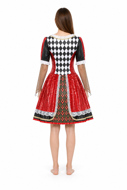 Sequined Dress with Lace and Full Skirt