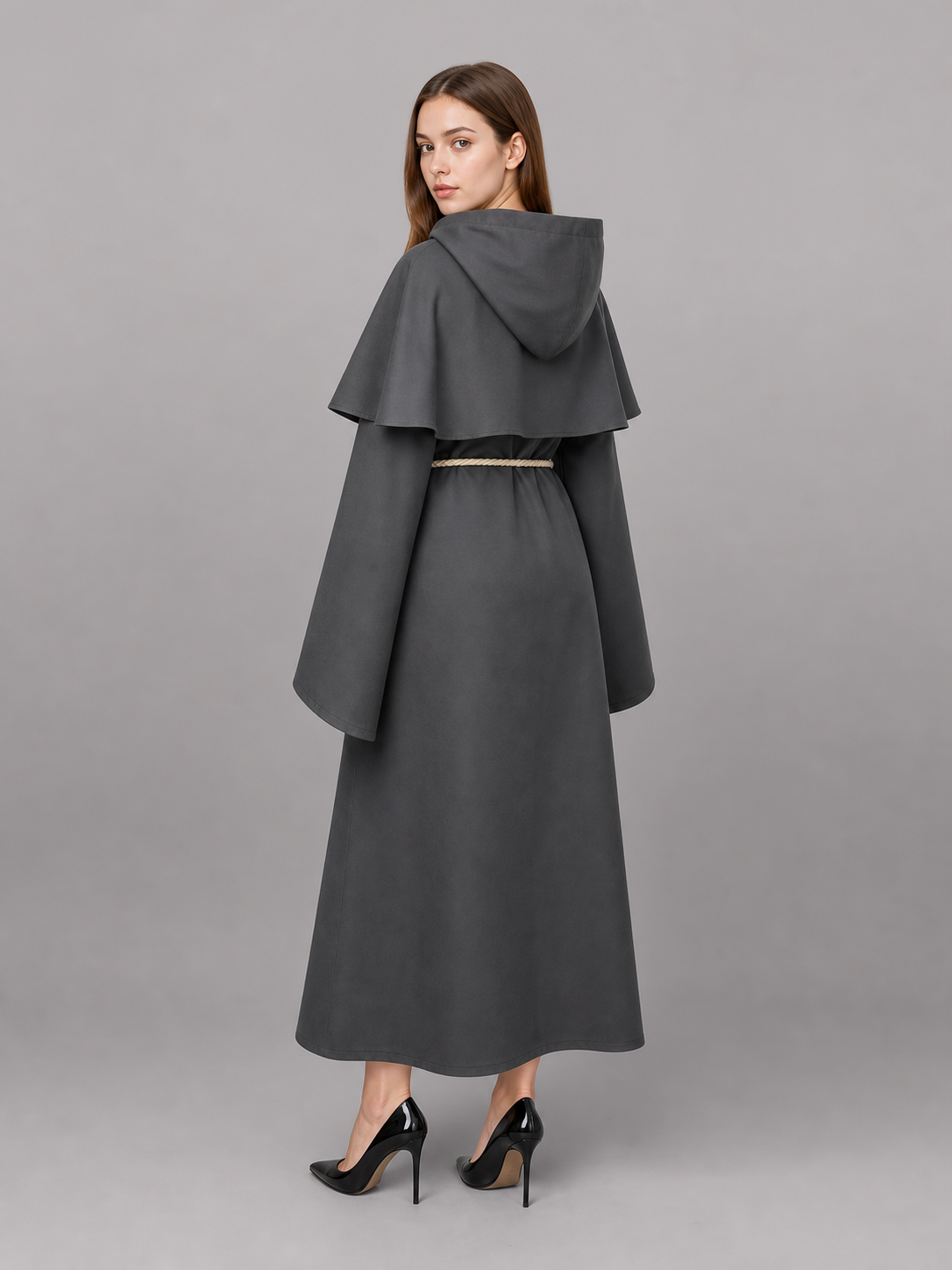 Gray Medieval Hooded Costume Cloak