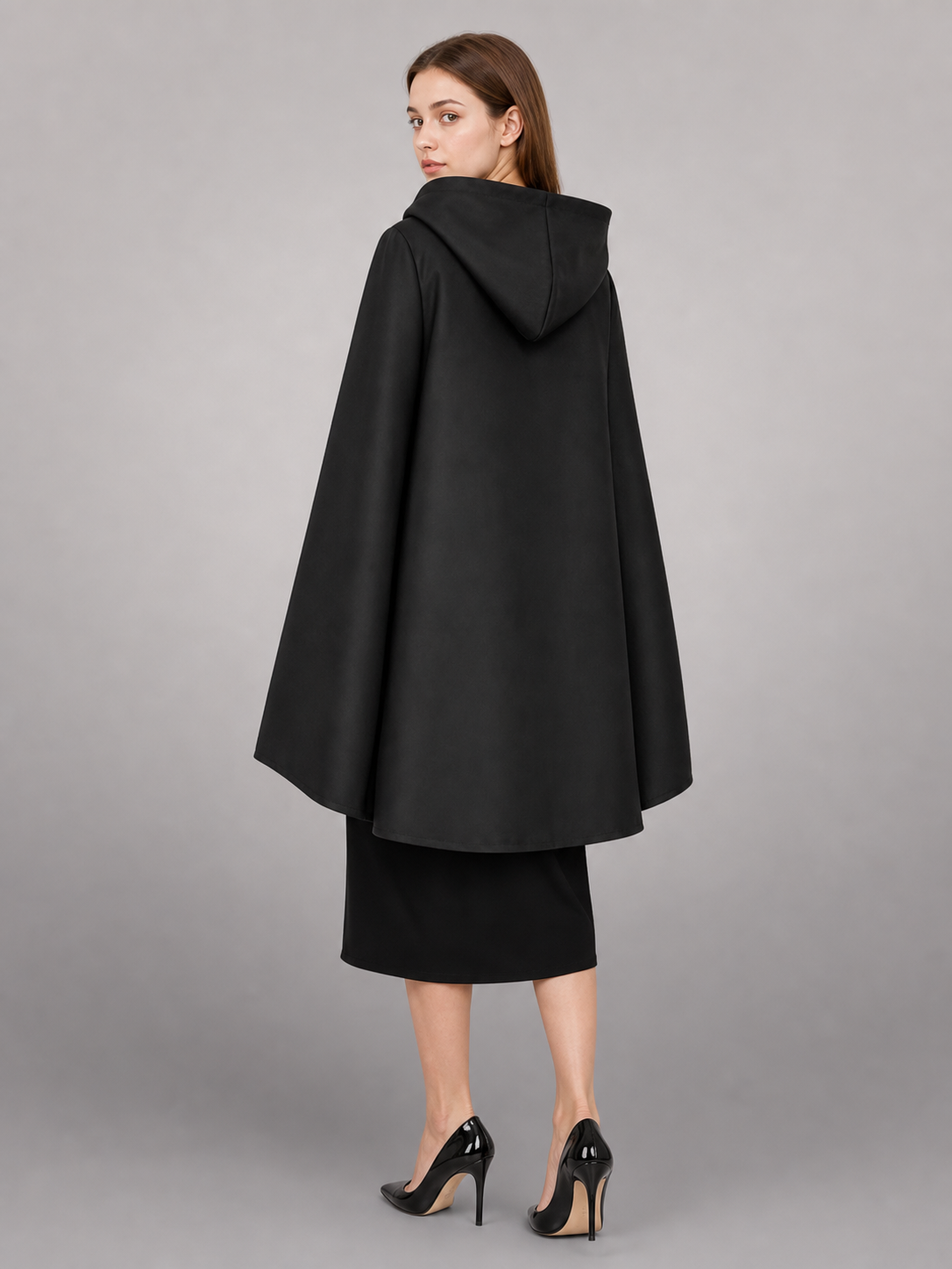Black Hooded Carnival Cloak with Zipper