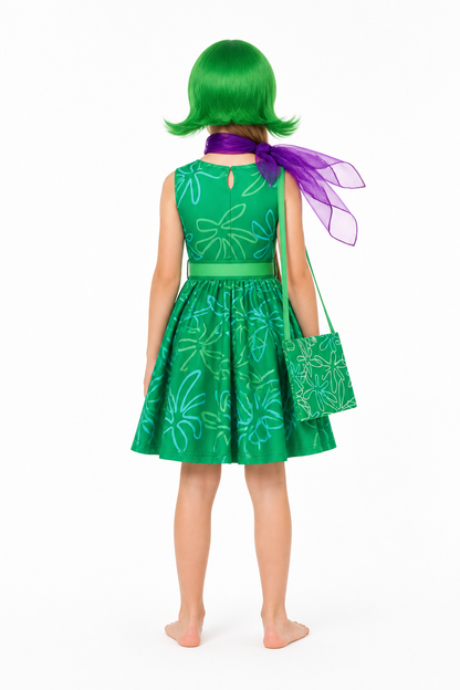 Children’s Sadness Carnival Costume with Dress and Wig back view