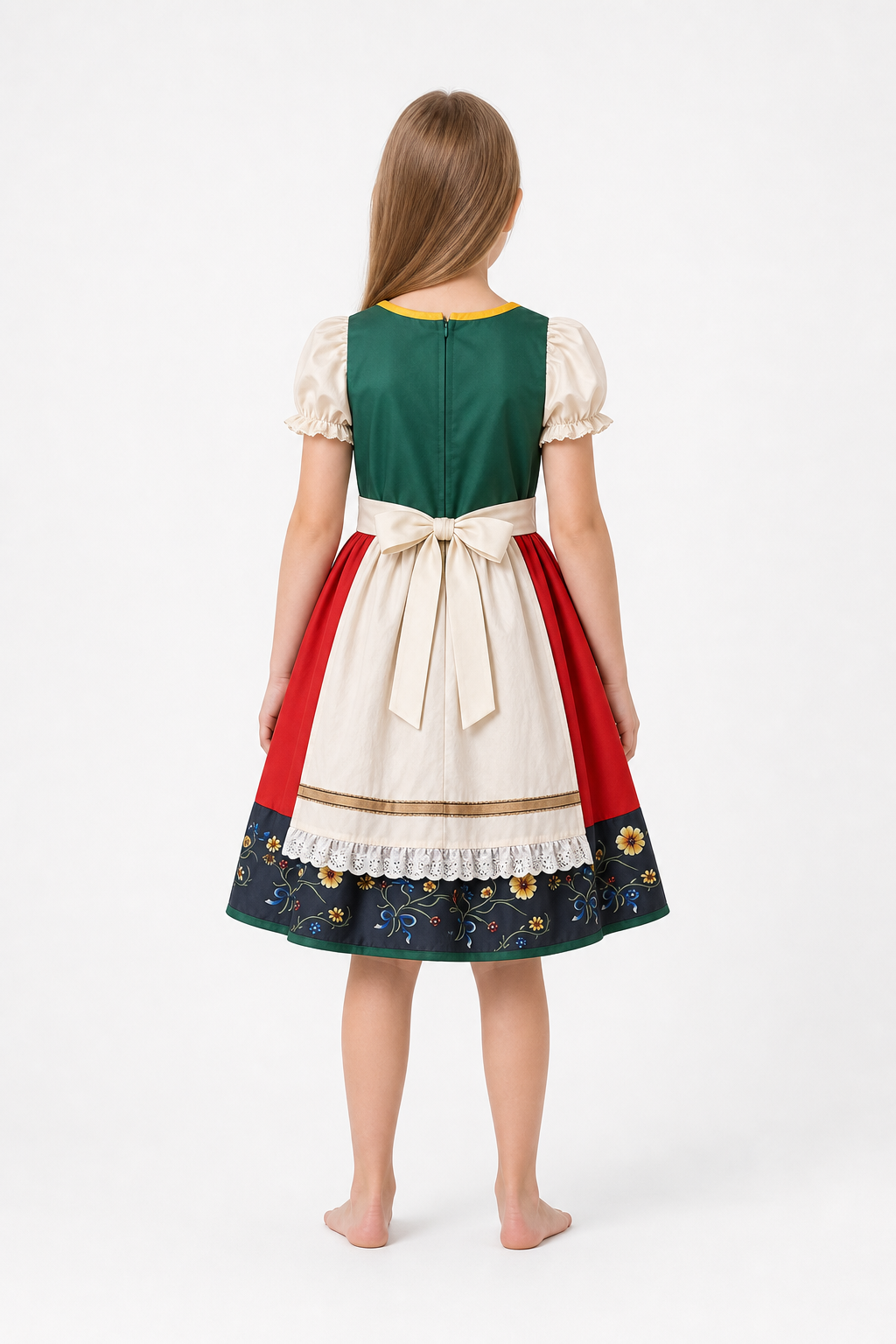 Children’s dirndl-style dress with apron and headscarf