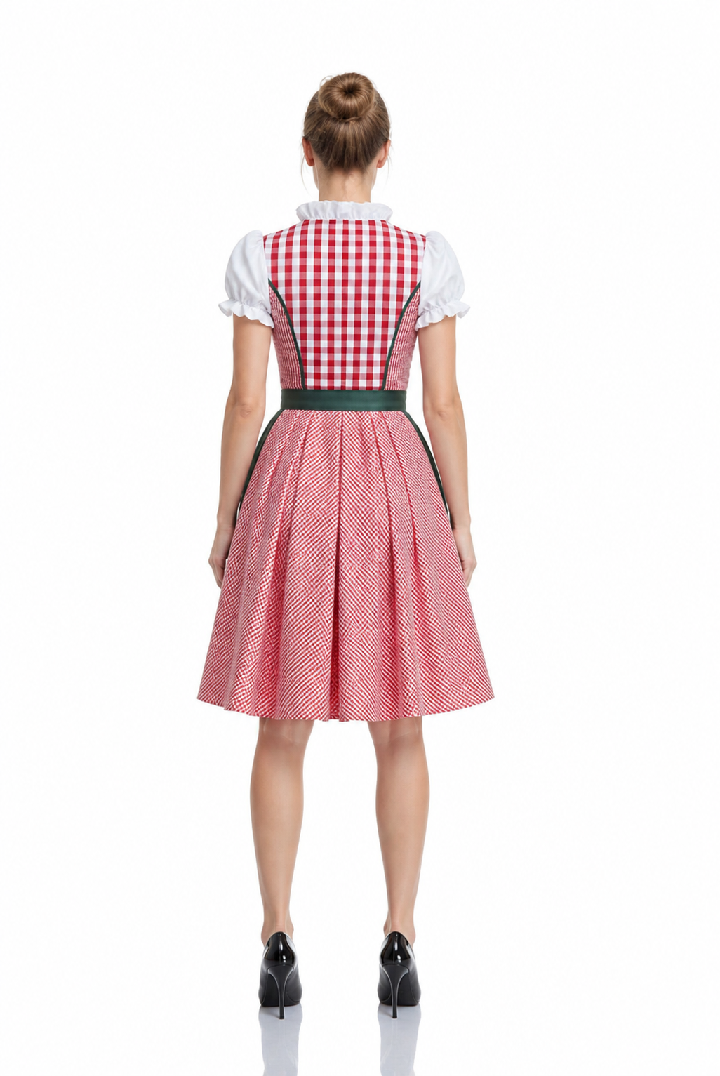 Dirndl Dress with Red-and-White Plaid Apron back view