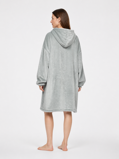Dark Gray Long Hooded Sweatshirt for Home back view