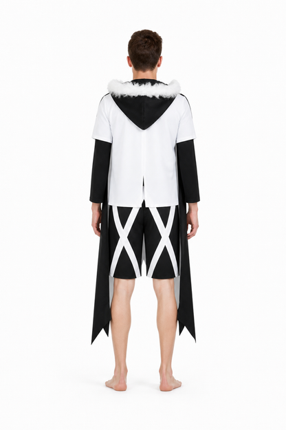 Cross Cosplay Costume with T-Shirt, Cape, and Shorts back view