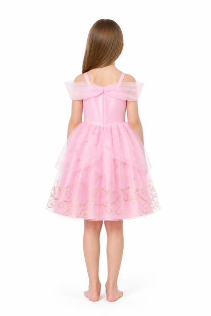 Pink Princess Dress with Full Skirt and Bow back view