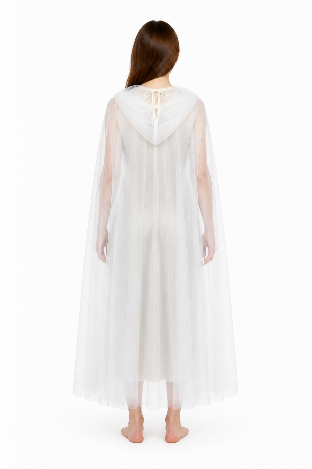 Long Semi-Transparent White Hooded Cape back view
