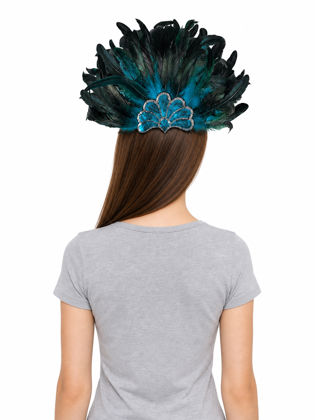 Feather Headpiece with Turquoise Sequins