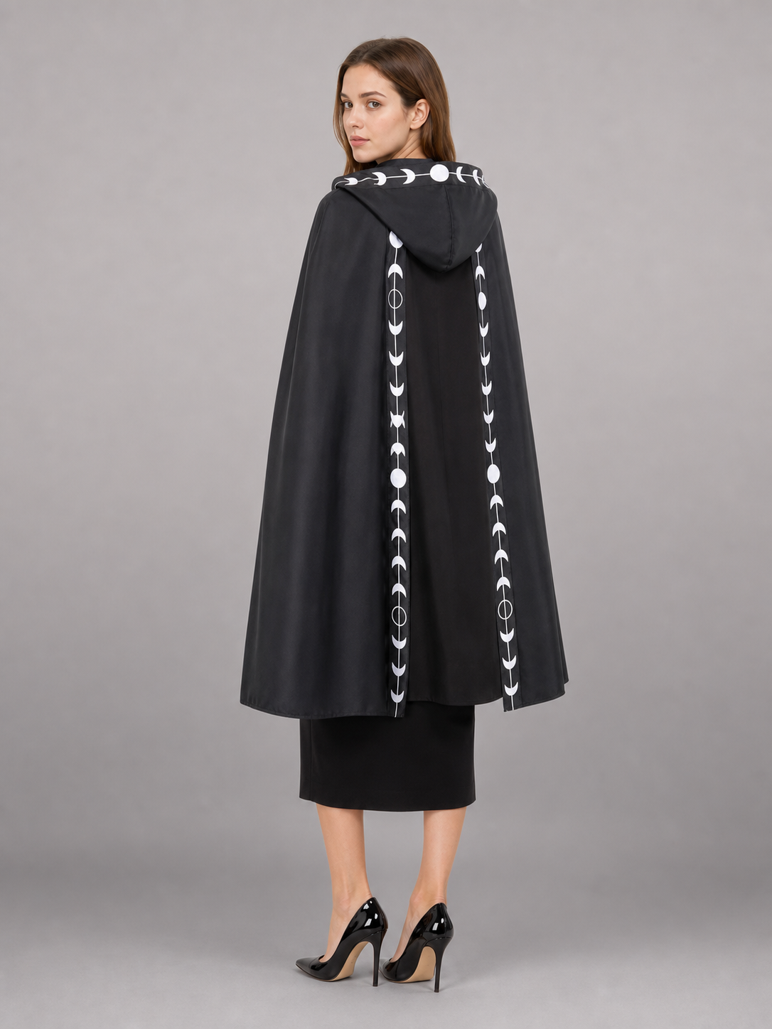 Black carnival cloak with a pointed hood