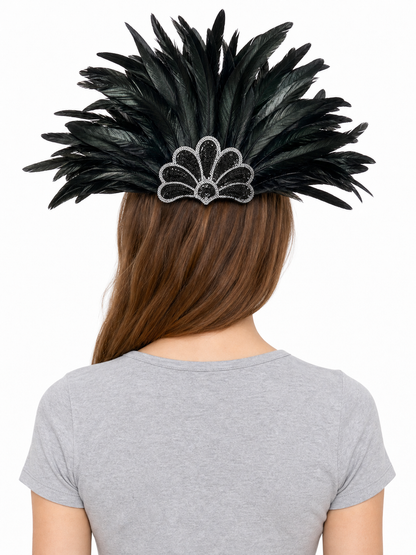 Black Feather and Sequin Headpiece