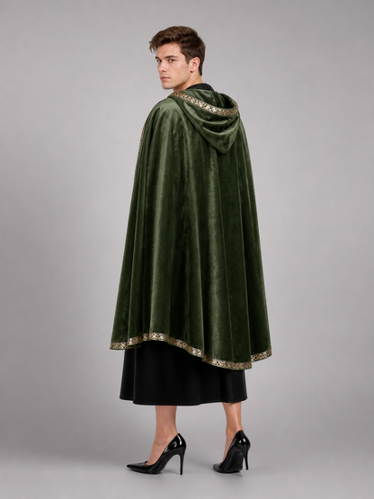 Green asymmetrical long carnival cape