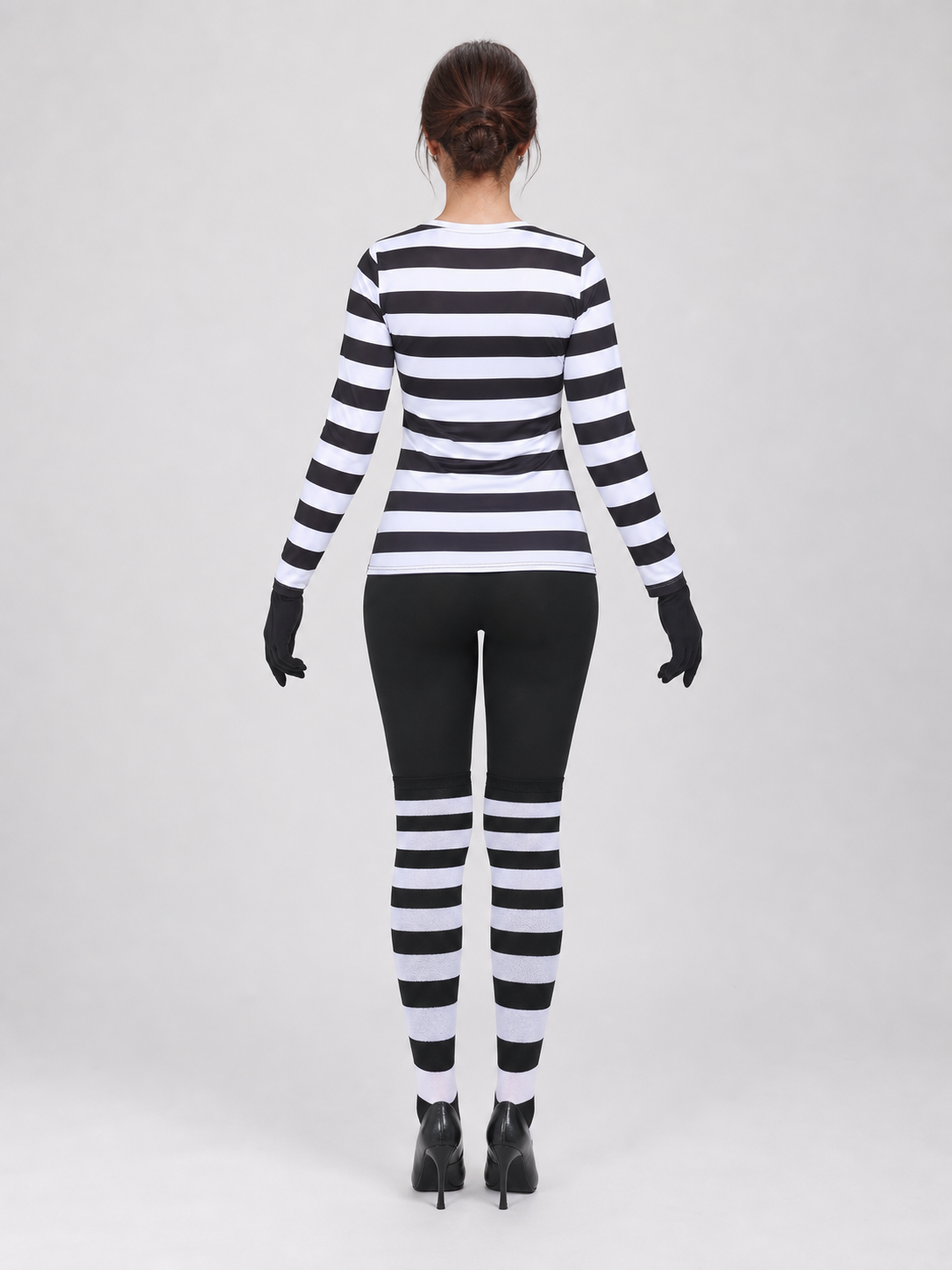 Thief Cosplay Costume, Striped Top and Pants back view