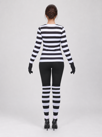 Thief Cosplay Costume, Striped Top and Pants back view