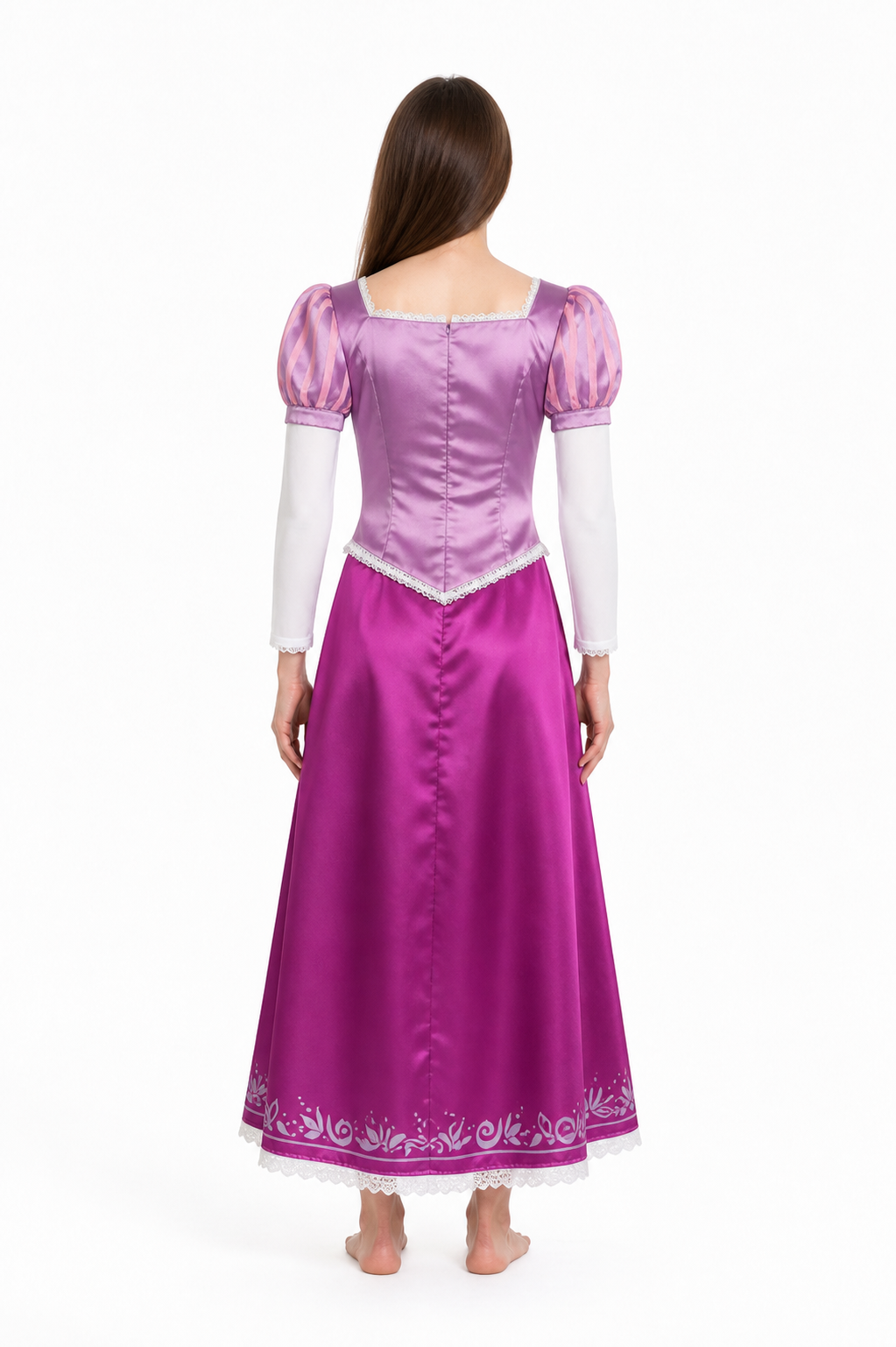 Rapunzel Dress with a Square Neckline and Puff Sleeves back view