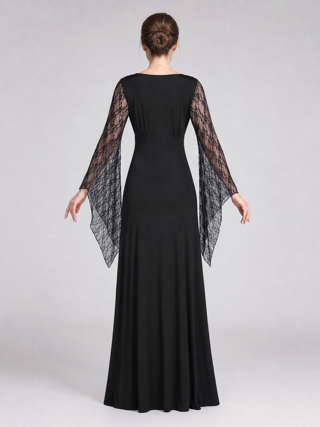 Black Gothic Dress with Lace Sleeves