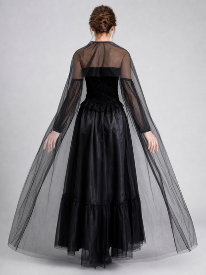 Gothic Black Dress with Cape and Lacing