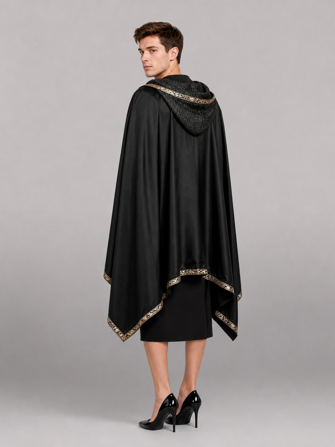 Black Medieval Hooded Carnival Cape