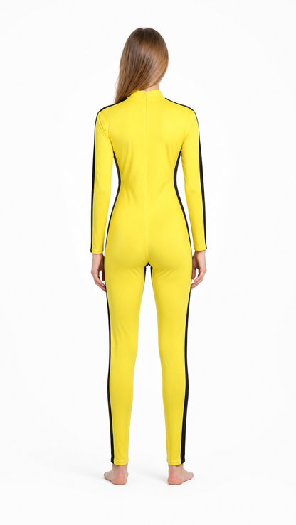Yellow Cosplay Jumpsuit with Black Stripes back view