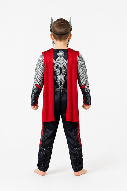 Children's Thor Costume with Mask and Cape for Halloween back view