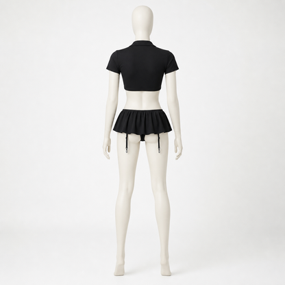 Police Costume: Cropped Shirt and Skirt back view