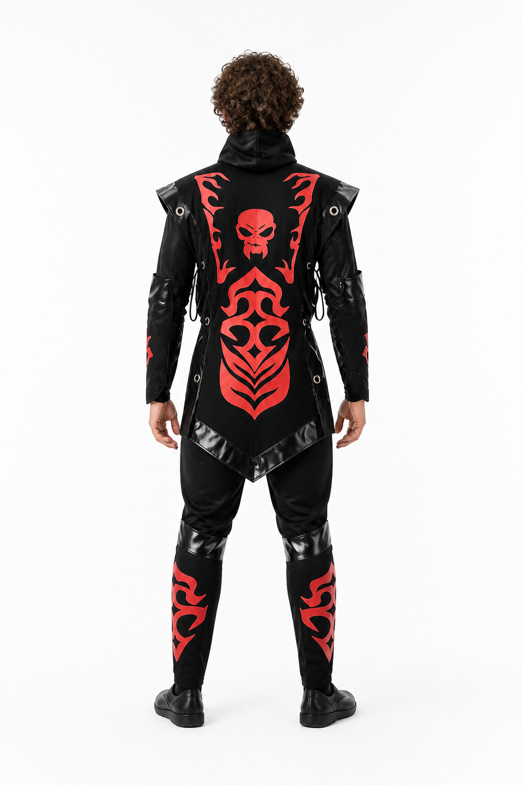 Ninja Costume with Mask and Red-and-Black Pattern back view